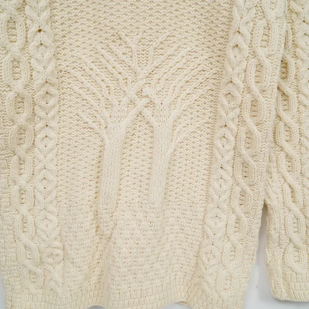 Kilronan Knitwear Ireland Merino Wool Aran Cable Cardigan Cream Size S